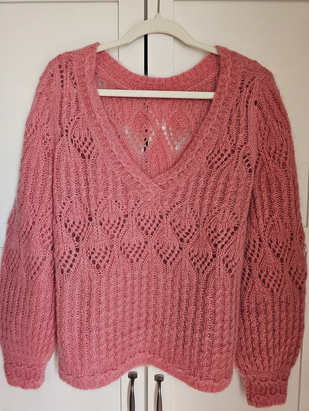 Sézane Georgia Jumper Peony Pink Mohair Merino Wool Lace Openwork Knit Sweater L